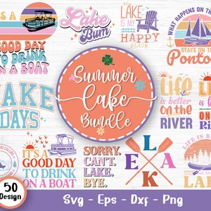 Paquete de svg de lago de verano, svg de vida de lago, svg de casa de lago, svg de verano, svg de verano, svg de camping, svg de citas de verano, archivos svg para Cricut V2