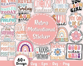 Retro Motivational Sticker Svg Bundle, Mental Health Svg, Inspirational Svg, Positive Quotes Svg, Kindness Svg, Be Kind,Svg Files For Cricut