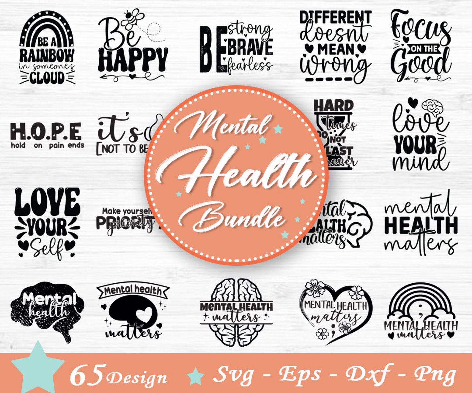 Mental Health Svg Bundle, Positive Svg, Motivational Svg, Mental Health ...