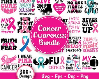 Cancer Awareness SVG Bundle, Awareness Ribbon Svg, Cancer Awareness Ribbon Svg, Pink Cancer Ribbon Svg, Breast Cancer, Svg Files For Cricut