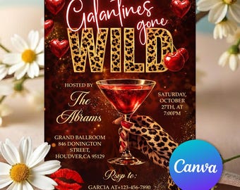 Cheetah Galentines Day Party Invitation, Gold & Red Galentines Gone Wild, Galentines  Girls Night Invite, Valentines Leopard, Editable Canva