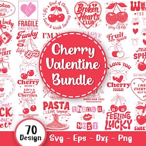 Paquete de cerezas de San Valentín Svg, cereza estética coqueta, cereza Svg, San Valentín Png, camisetas de cereza, San Valentín Svg, archivos Svg para Cricut