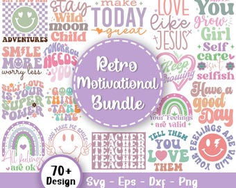 Retro Motivational Svg Bundle, Mental Health Svg, Inspirational Svg, Positive Quotes Svg, Retro Kindness Svg, Be Kind, Svg Files For Cricut