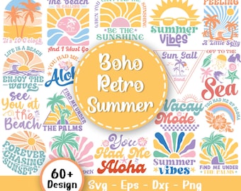 Boho Retro Summer Svg Bundle, Hello Summer Svg, Beach Svg, SummertimeSvg, Funny Beach Quotes Svg, Summer Quotes Svg, Svg Files For Cricut