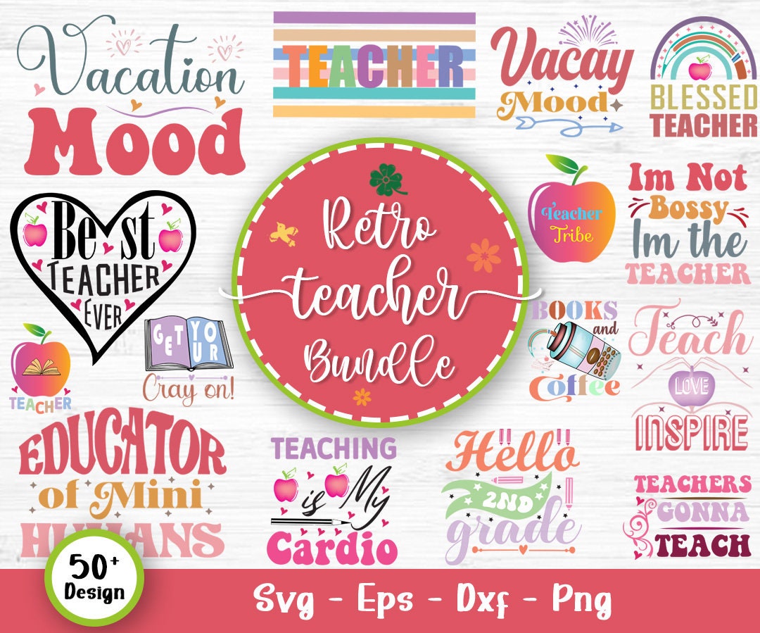 Retro Teacher Svg Bundle, Teacher Svg, School Svg, Teach Svg, Back to ...