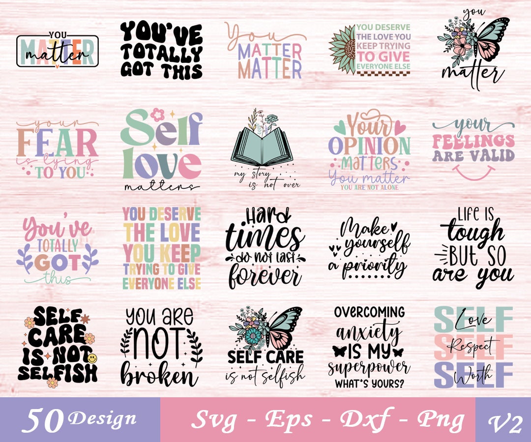 Retro Mental Health Svg Bundle, Positive Svg, Motivational Svg, Mental ...