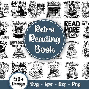 Leesboek SVG-bundel, boeken svg, boekenliefhebber svg bundel, boeken bundel svg, stapel boeken bundel svg, boek draak svg, Svg-bestanden voor Cricut
