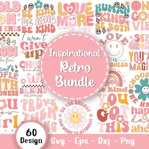 Retro Inspirujące Cytaty Svg Bundle, Motywujące Cytaty Svg, Pozytywny Cytat, Powiedzenie Svg, Miłość do Siebie, Ręcznie Napisane, Pliki Svg Dla Cricut