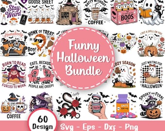 Grappige Halloween Svg-bundel, Retro Halloween SVG-bundel, Halloween-clipart, Ghost Svg, Halloween-shirt Svg, hippie Svg, Svg-bestanden voor de Cricut