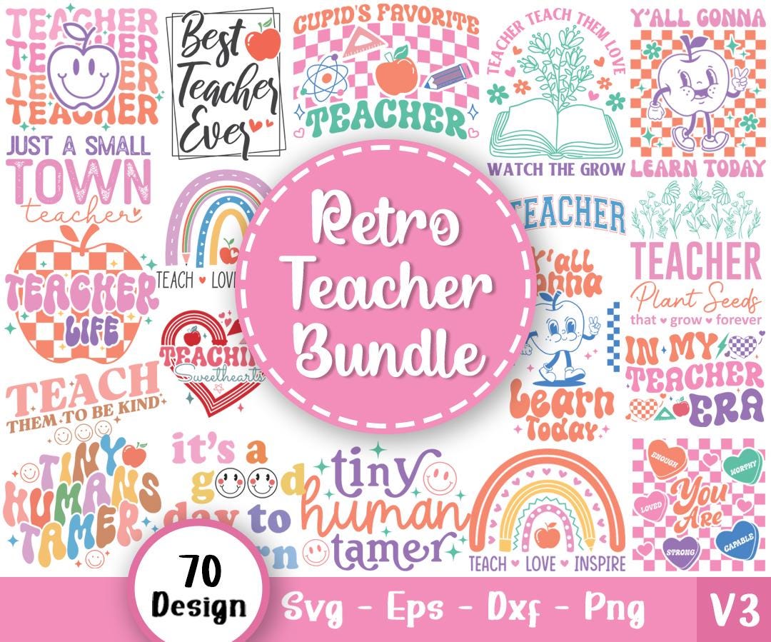 Retro Teacher Svg Bundle, Teacher Quote Svg, School Svg, Teacher Life ...