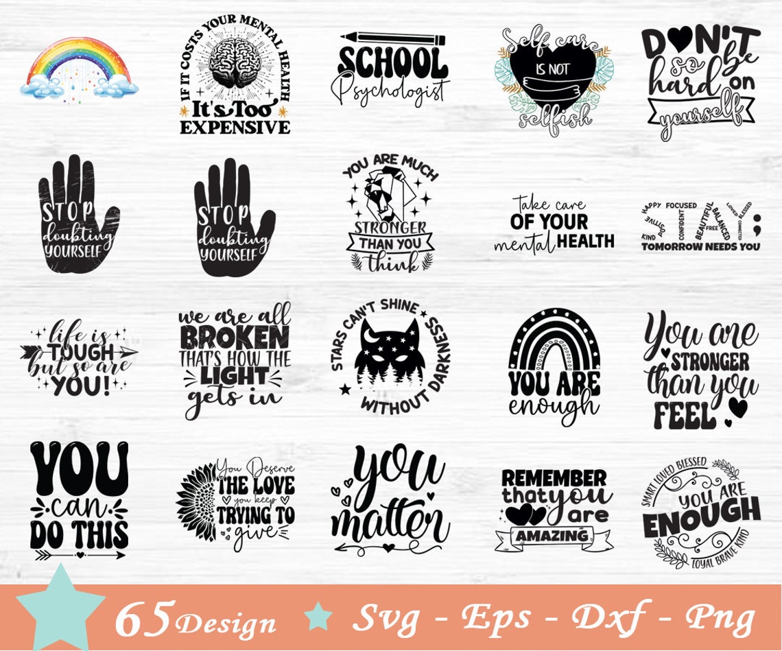 Mental Health Svg Bundle, Positive Svg, Motivational Svg, Mental Health ...
