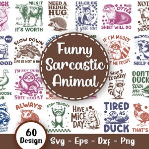 Pacote SVG de Animais Engraçados e Sarcásticos, Citações Engraçadas de Animais SVG, Animais Sarcásticos SVG, Animais Engraçados Retrô, Frases Sarcásticas, Arquivos SVG para Cricut