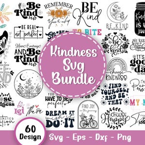 Pakiet Kindness Svg, Bądź miły Svg, Inspirujący Svg, Motywujący Svg, Zdrowie psychiczne Svg, Pozytywne cytaty, Miłość do siebie, Pliki Svg dla Cricut