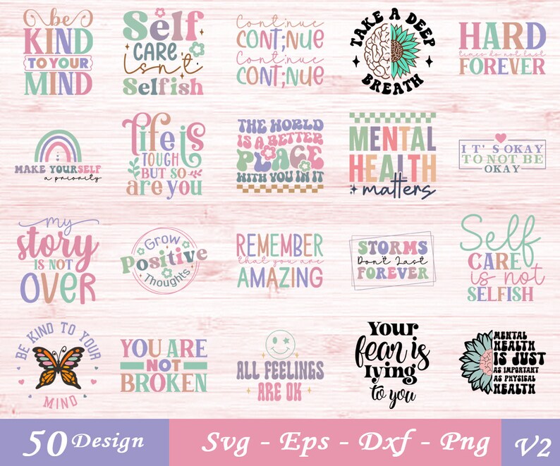 Retro Mental Health Svg Bundle, Positive Svg, Motivational Svg, Mental ...