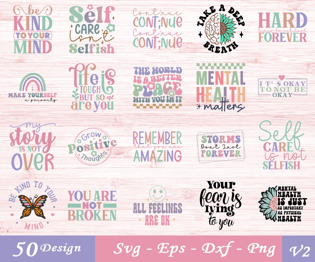 Retro Mental Health Svg Bundle, Positive Svg, Motivational Svg, Mental ...
