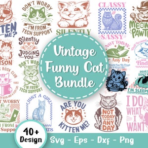 Vintage lustige Katzen-Svg-Bundle, Katzenmutter-Svg, verrückte Katzenlady-Svg, lustige Katzen-Svg, Katzenliebhaber-Svg, Kätzchen-Svg, Katzenzitat-Svg, SVG-Dateien für Cricut