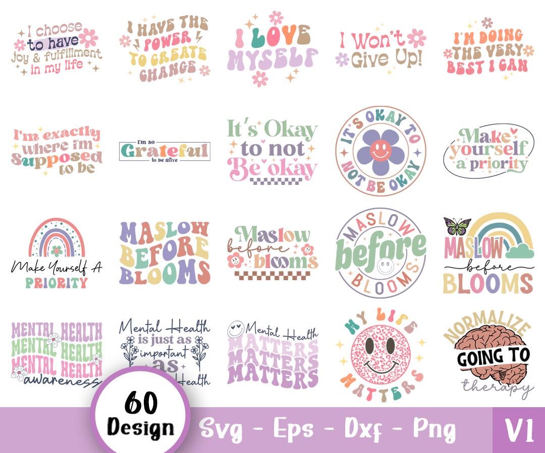 Retro Mental Health Svg Bundle, Positive Svg, Motivational Svg, Mental ...