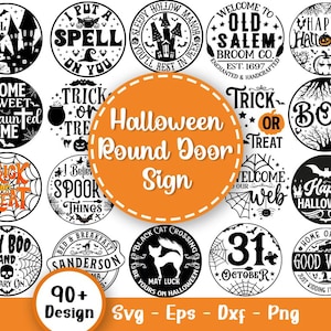 Halloween Round Door Sign SVG Bundle, Halloween Welcome Svg, Spooky Svg, Ghost Svg, Farmhouse Halloween Sign Svg, Svg Files For Cricut