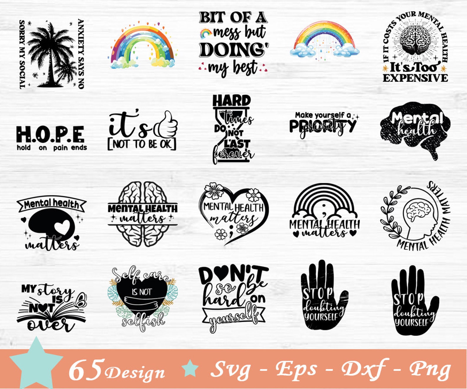 Mental Health Svg Bundle, Positive Svg, Motivational Svg, Mental Health ...