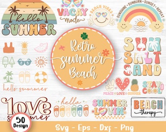 Retro Summer Beach Svg Bundle, Hello Summer Svg, Beach Svg, Summertime svg, Funny Beach Quotes Svg, Summer Quotes Svg, Svg Files For Cricut