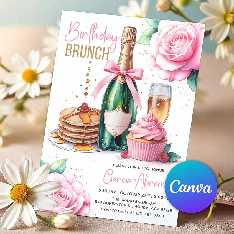 brunch girls day,brunch themed party,girls brunch invite,champagne brunch,brunch invitation,brunch invite,pancake brunch,brunch evite,brunch flyer,modern brunch decor,brunch party evite,online party invite,diy event invite,pink floral brunch,floral themed invite,any age invitation,phone message evite,video invitation,birthday brunch,animated invite,interactive invite,birthday evite,Editable Template,Birthday Invitation,Editable Invitation
