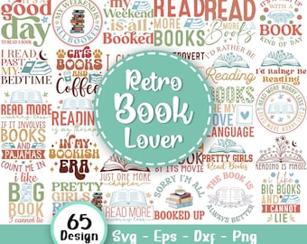 Retro Book Lover Svg Bundle, Reading SVG Bundle, Librarian Svg, Book Quotes Svg, Book Worm Svg, Book Stickers Svg, Svg Files For Cricut