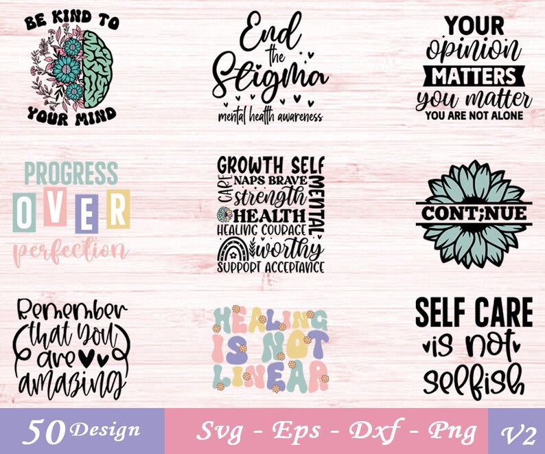 Retro Mental Health Svg Bundle, Positive Svg, Motivational Svg, Mental ...