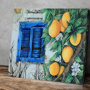Vibrant Orange Tree Still Life Art Print - Kitchen Wall Decor, Fruit Oil Painting, Country Gift print on canvas