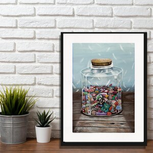 Retro Candy jar Dekor, Funky gerahmtes Plakat, Bonbon-Liebhaber-Geschenk, vielseitig, buntes Haus, Art Print Baby blau, modische Küche