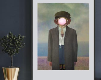 ルネ・マグリットの「人の子」にインスパイアされたシュールアート