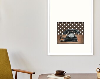 Vintage Telephone Art Print – Retro Black Phone Design