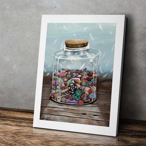 Retro Bonbonglas-Dekor, Bonbon-Liebhaber-Geschenk, eklektisches, Funky Plakat, Leinwand Druck Buntes Haus, Kunstdruck-Babyblau, trendige Küche