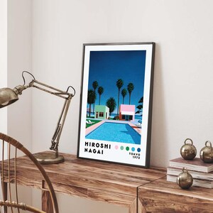 Hiroshi Nagai pool art, Japanese artist Print, Tokyo Poster, Japanese, Colorful, Nagai pink poster, plane pop city wall, Japanese City Pop