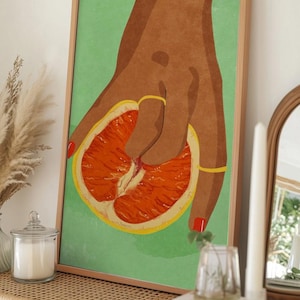 Fruitlover poster - Raissa Oltmanns art, Orange poster, Decorative Poster, Modern Art Poster, w/u Frames, Orange green wall print, Admenshop