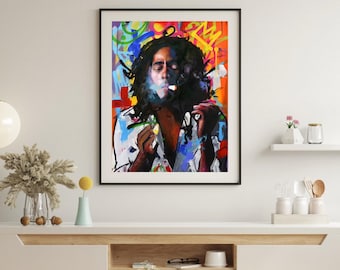 Bob Marley Street Art Poster: Reggae Music Wall Art