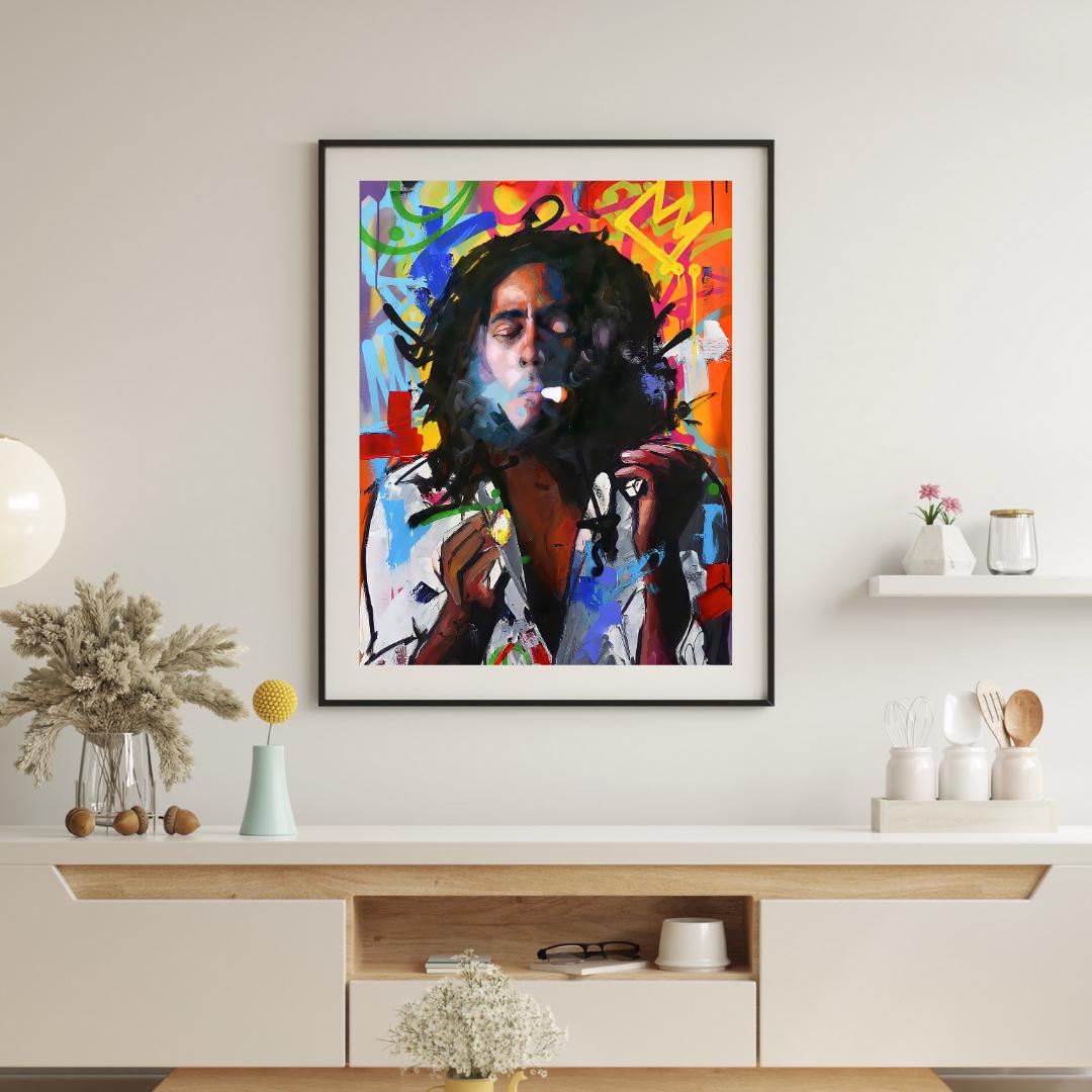 Bob Marley Street Art Poster: Reggae Music Wall Art