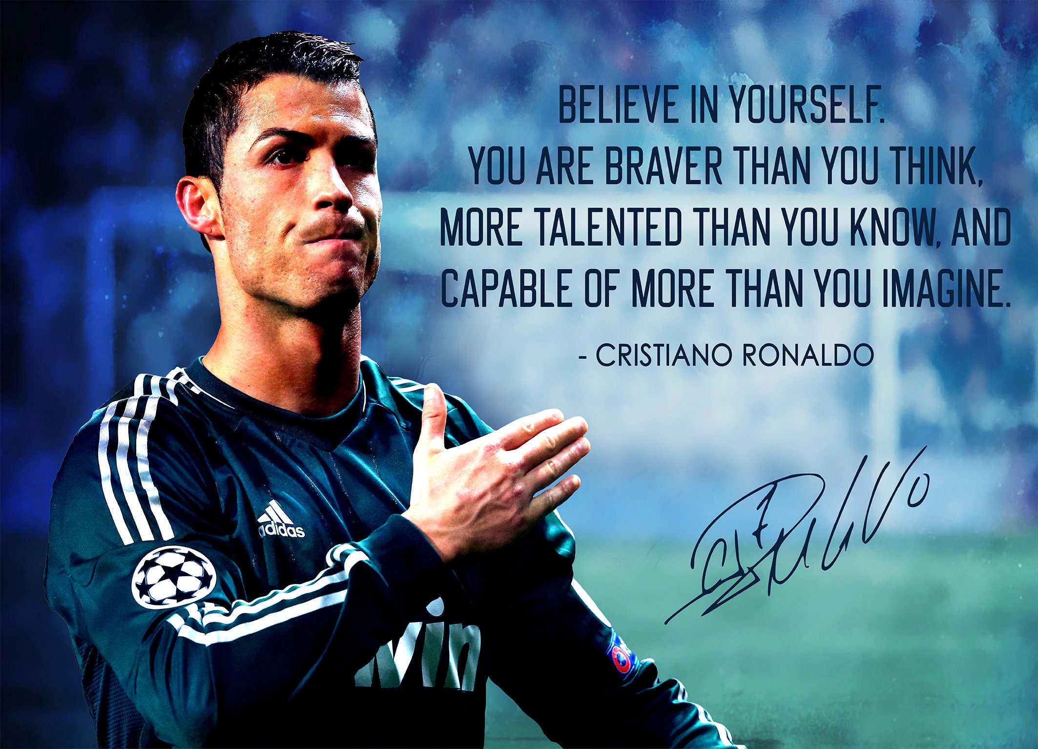 クリスティアーノ・ロナウドの名言ポスター：感動的なスポーツアート