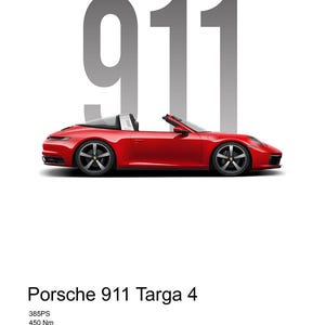 Poster della generazione 911, Porsche 911 Targa 4 - Porsche tedesca - Amanti delle auto - Porsche minimalista - Poster per auto - Auto sportiva - Regalo per fan Porsche
