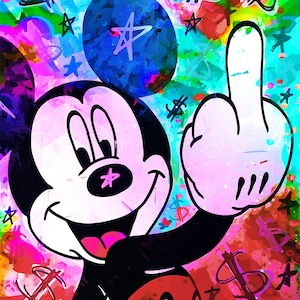 Mickey Mouse Street Graffiti Poster Popart, Mickey Mouse Cartoon Poster, Mickey Mouse Street Art Decor, Framed Modern Art, Mouse Poster
