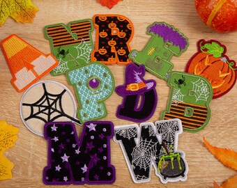 Halloween Chenille Letter Patches, 2.2-inch Letter Self-adhesive Sewing Patches, Self-adhesive Iron-on College Letters, DIY Letter Patches