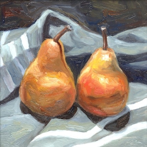 Pear Art Print Fruit Oil Painting Kitchen Still Life Food Wall Art Two Pears Poster Farmhouse Wall Decor from Original Painting