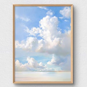 Wolkenhimmel-Wandbild, verträumter Himmel und pastellfarbene Wolken, minimalistische Wandkunst, sanftes blaues Wolkenbild