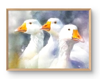 Goose Art Print Watercolor Style Rustic Farmhouse Kitchen Decor