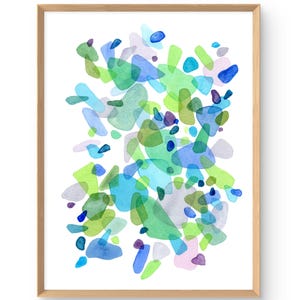 Sea Glass Wall Art Abstract Print Coastal Watercolor Painting Minimal Zen Blue Green Poster from Original Artwork Beach House Wall Decor