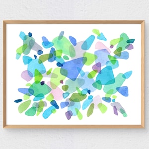 Zen Ocean Art Print Sea Glass Watercolor Painting Abstract Wall Art Blue Green Poster from Original Artwork Beach House Wall Decor