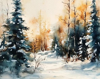 Winter Forest Art Print Snowy Landscape Wall Art Pine Tree Decor