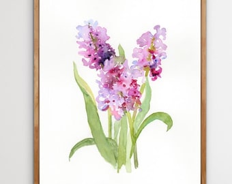オリジナルピンクのヒヤシンスの水彩画：植物イラストA5 - Etsy 日本