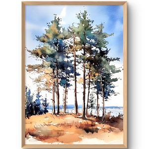 Pine Tree Art Print Pine Forest Wall Art Tree Landscape Wall Decor Evergreen Forest Poster Pine Trees Prints