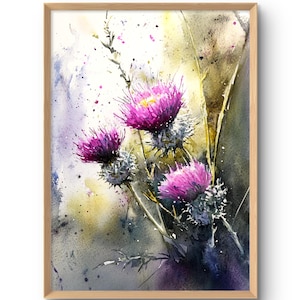 Thistle Art Print Scotland Fine Art Large Poster Scottish Thistle Floral Wall Art Wildflowers Watercolor Style Print Scotland Meadow Poster