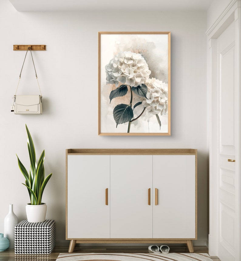 White Hydrangea Art Print Hydrangeas Flowers Wall Art Botanical Garden ...